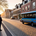 **

A public transport driver in the early morning, checking their bus before their first route. The scene is a quiet street in a Dutch town, with the first light of dawn breaking. A bakery is opening in the background. Focus on the driver's sense of calm and preparation.

**